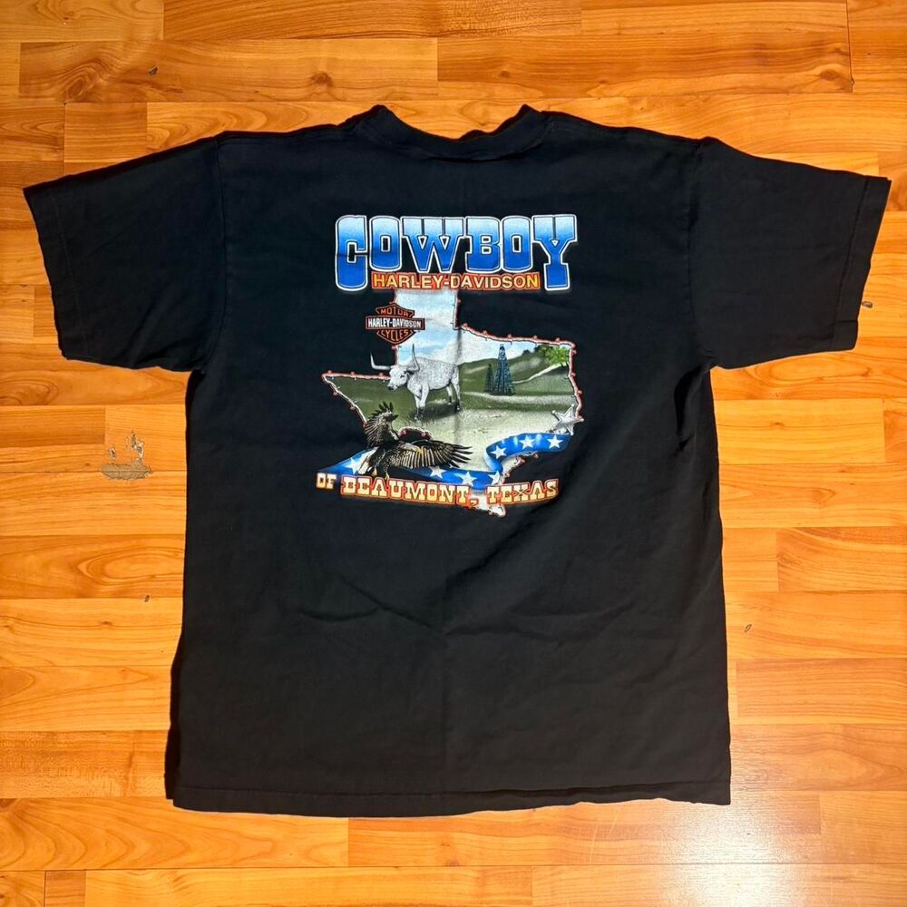 Vintage Harley Davidson Beaumont Texas Cowboys Black Tee Size L Biker Shirt